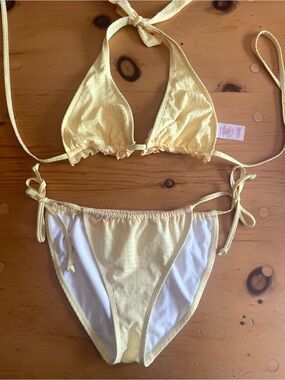 No Boundaries Yellow Textured Bikini Bottoms